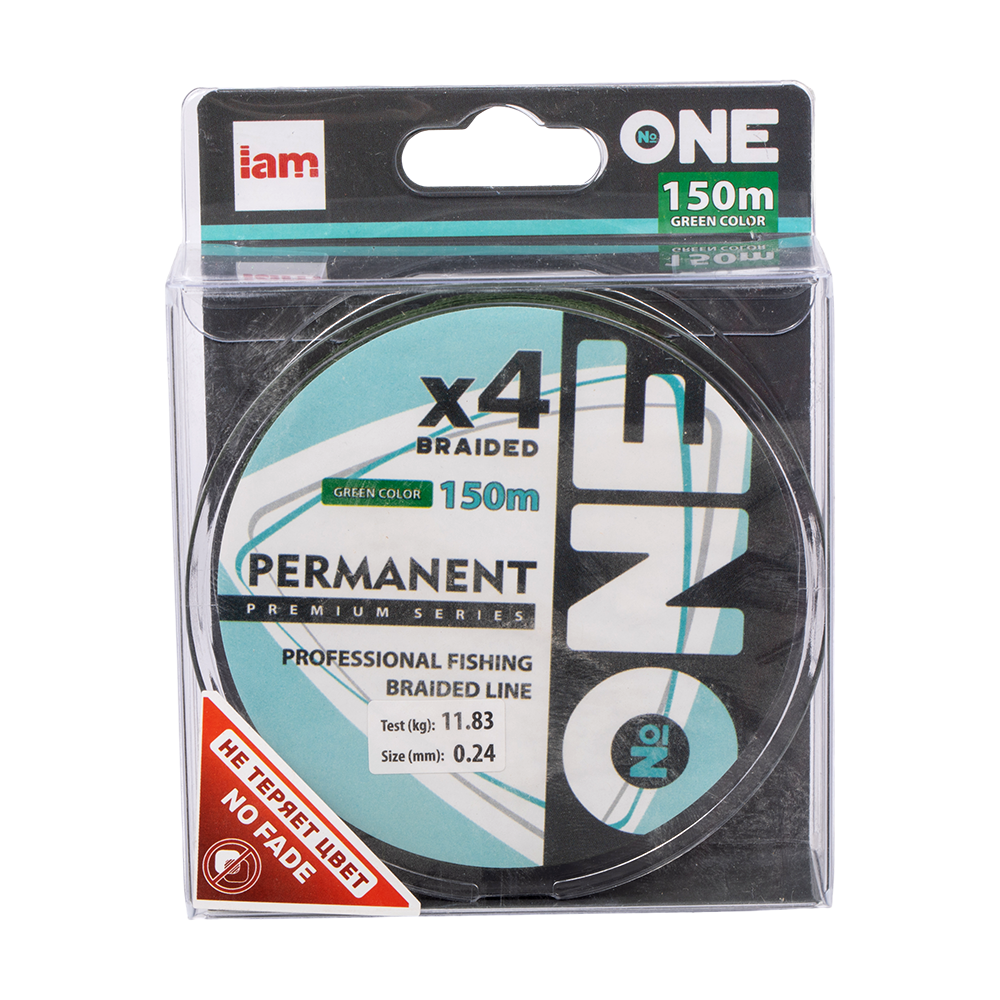 Плетеная леска №ONE PERMANENT Х4-150 (green) d0.24. Фото №1