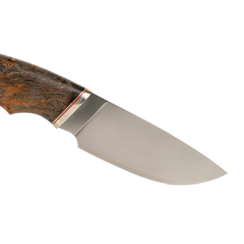 Нож МС "Разделочный" сталь М390, мельхиор, рукоять из стабилизированной карельской березы (набор). Фото №3