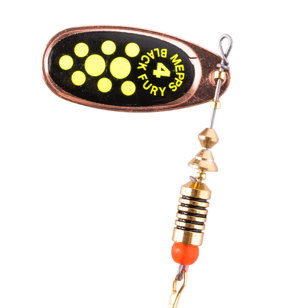 Блесна вращающаяся Mepps Black Fury №4, 8гр, цвет (Gold/Yellow) золото/желтые точки. Фото №2 Блесна вращающаяся Mepps Black Fury №4, 8гр, цвет (Gold/Yellow) золото/желтые точки. Фото №2