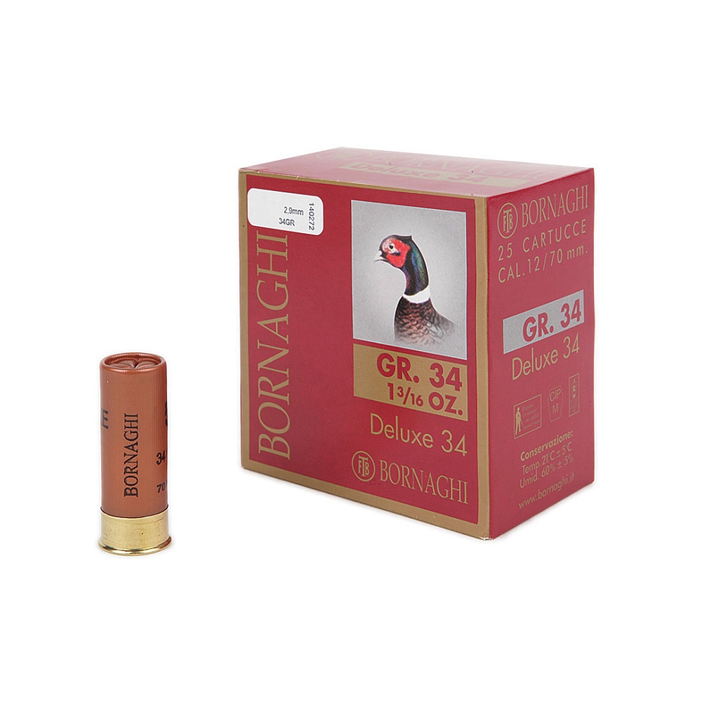 Патрон BORNAGHI Deluxe 34 дробь №3 12/70, 34гр.(в пачке 25шт) (в коробке 250шт). Фото №2