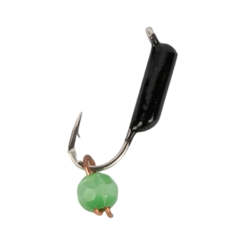 Мормышка вольфрамовая Trye Weight черная "Кошачий глаз" d1,5мм подвес, зеленый (10шт). Фото №2
