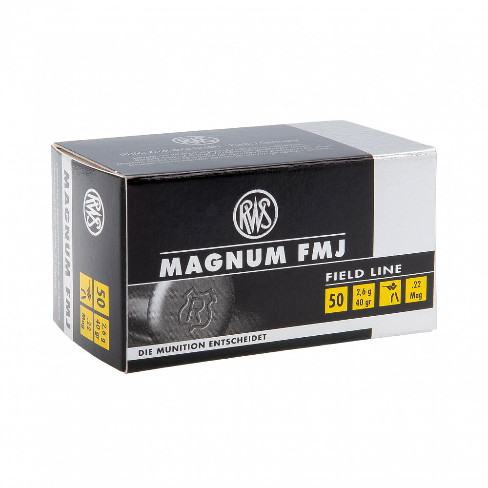 Патрон нарезной RWS калибр 22 WIN Mag Hollow Point 2,6 гр. 40 grn. (в пачке 50 шт.). Фото №1