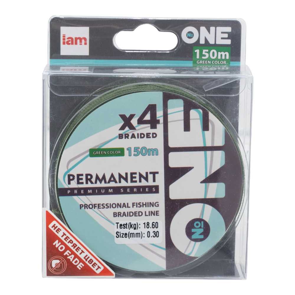 Плетеная леска №ONE PERMANENT Х4-150 (green) d0.30. Фото №1