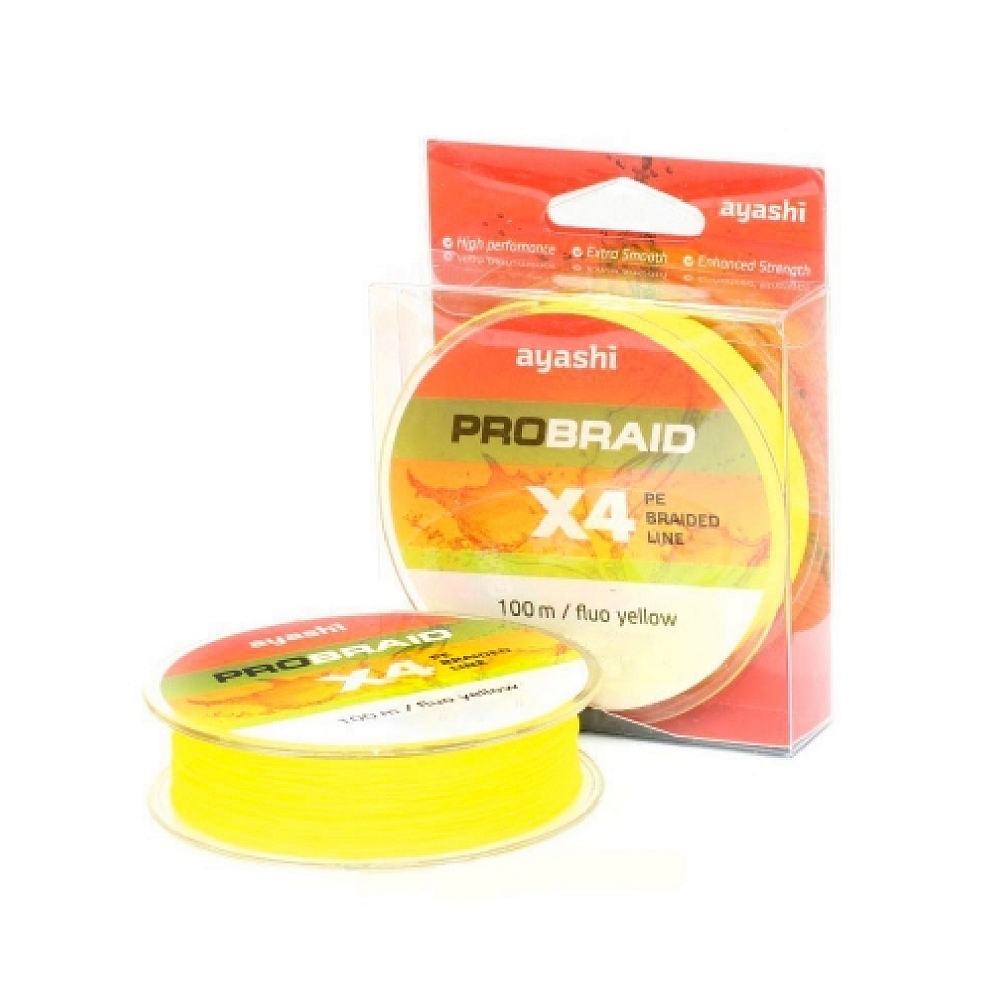 Плетенный шнур Ayashi PRO BRAID-X4 (fluo yellow) d-0,20mm (100м). Фото №2