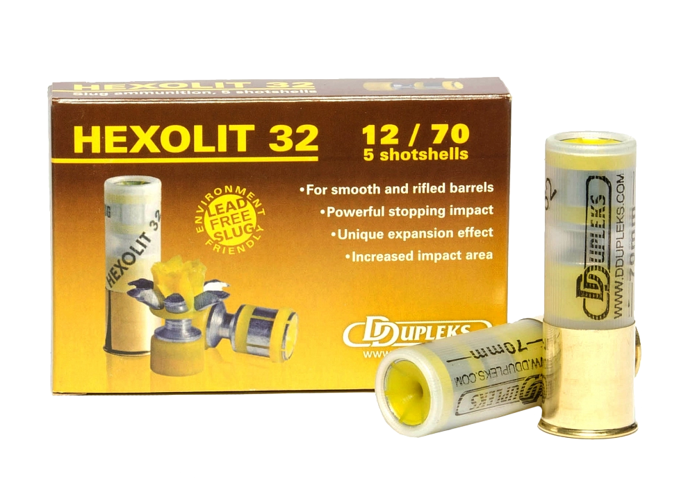 Патрон DDupleks 12/76 пуля Hexolit 32гр.(в пачке 5 шт.) (в коробке 230 шт.). Фото №1