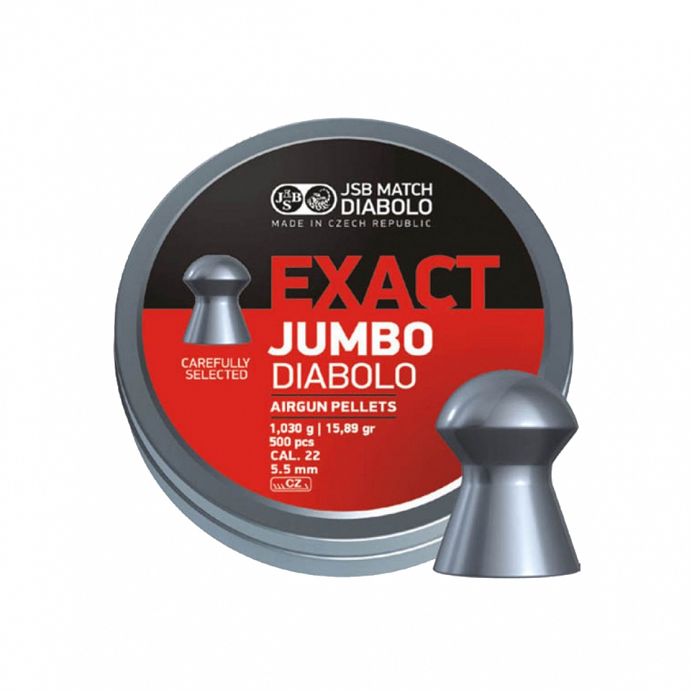 Пуля пневматическая "JSB Diabolo Jumbo Exact", калибр 5,5 мм, 1,03гр., 15,89gr (500 шт) (в кор 30 шт). Фото №1