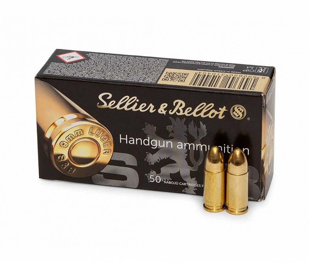 Патрон нарезной SELLER&BELLOT калибр 9*19 Luger FMJ 8.0 гр. (в пачке 20 шт.). Фото №1