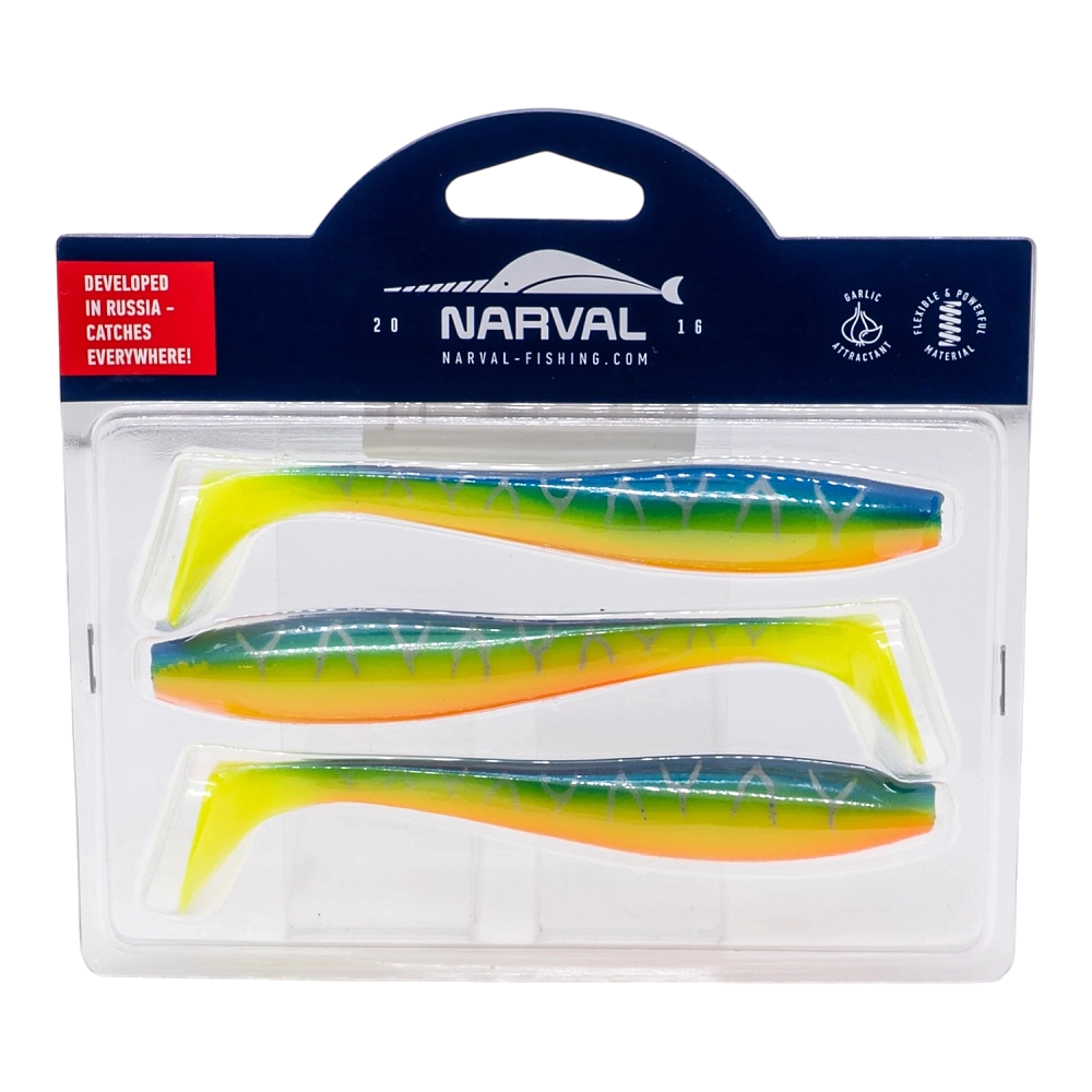 Приманка силиконовая Narval Choppy Tail 140мм, (3шт. упак.) цвет (#002) Blue Back Tiger. Фото №1 Приманка силиконовая Narval Choppy Tail 140мм, (3шт. упак.) цвет (#002) Blue Back Tiger. Фото №1