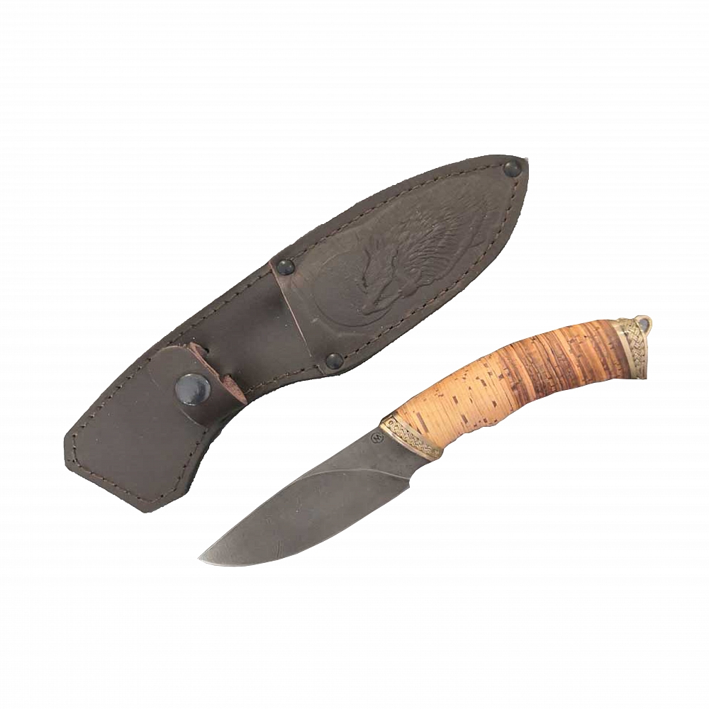 Нож МС Разделочный, клинок дамаск, рукоять береста. Фото №2