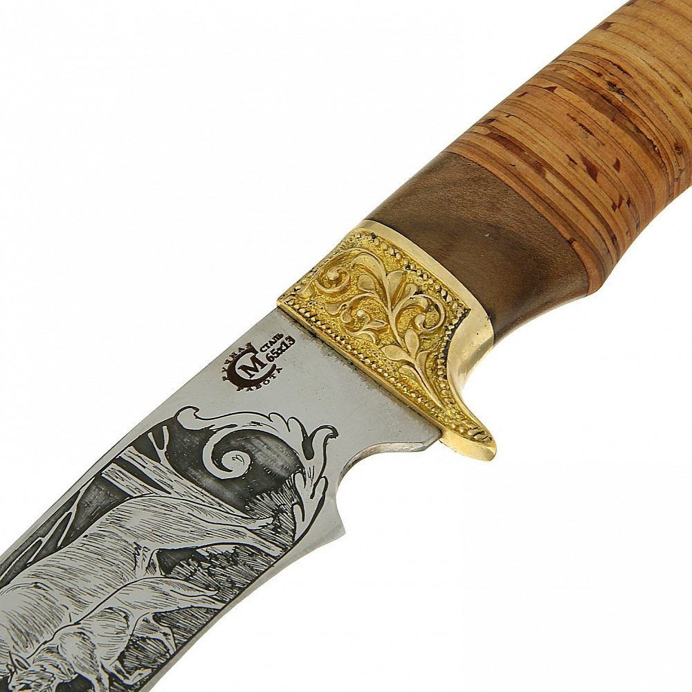 Нож МС Галеон, клинок 65х13, рукоять бер., литье, гравировка. Фото №3