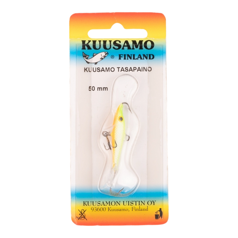 Балансир Kuusamo Tasapaino 50мм, 7гр, цвет (GLOW/FRG/Fye/W-O) с тройником. Фото №1 Балансир Kuusamo Tasapaino 50мм, 7гр, цвет (GLOW/FRG/Fye/W-O) с тройником. Фото №1