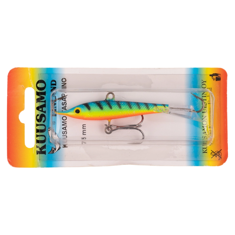 Балансир Kuusamo Tasapaino 75мм, 18гр, цвет (RB/BLU/FR) с тройником. Фото №2 Балансир Kuusamo Tasapaino 75мм, 18гр, цвет (RB/BLU/FR) с тройником. Фото №2