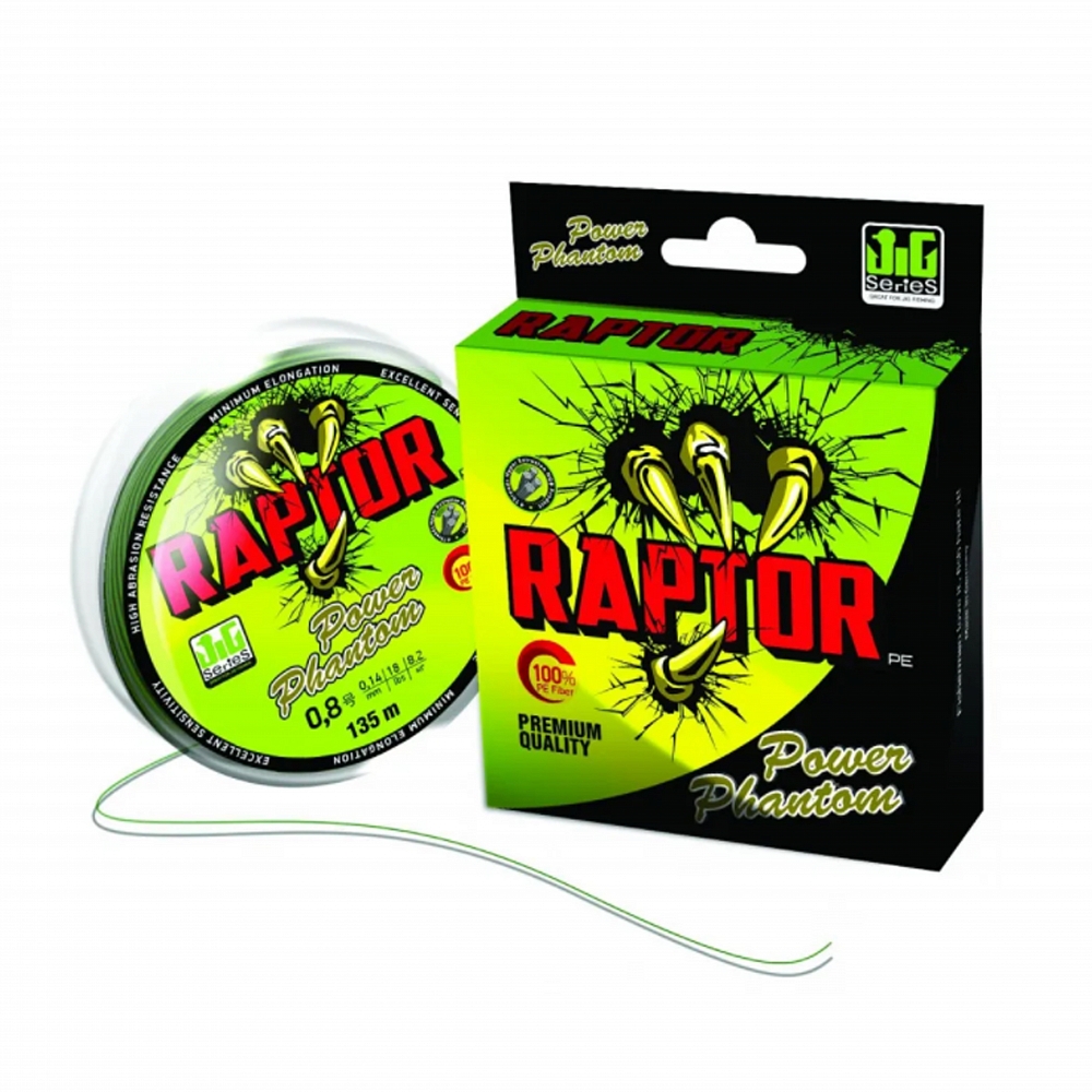 Шнур Power Phantom Raptor PE, 135м, зеленый fluo #1, 0,16мм, 10,9кг. Фото №1