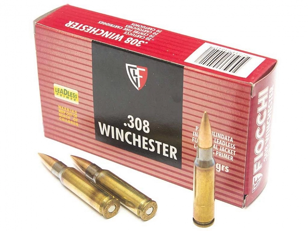 Патрон нарезной FIOCCHI калибр 308 WIN FMJ LL 147 grn.(в пачке 20 шт.). Фото №1