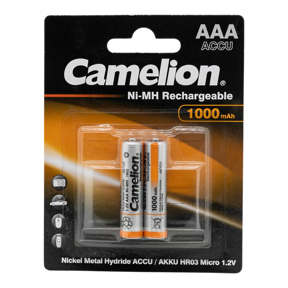 Батарейка аккумуляторная Camelion AAA-1000mAh Ni-Mh BL-2 (NH-AAA1000BP2,1.2В). Фото №1 Батарейка аккумуляторная Camelion AAA-1000mAh Ni-Mh BL-2 (NH-AAA1000BP2,1.2В). Фото №1