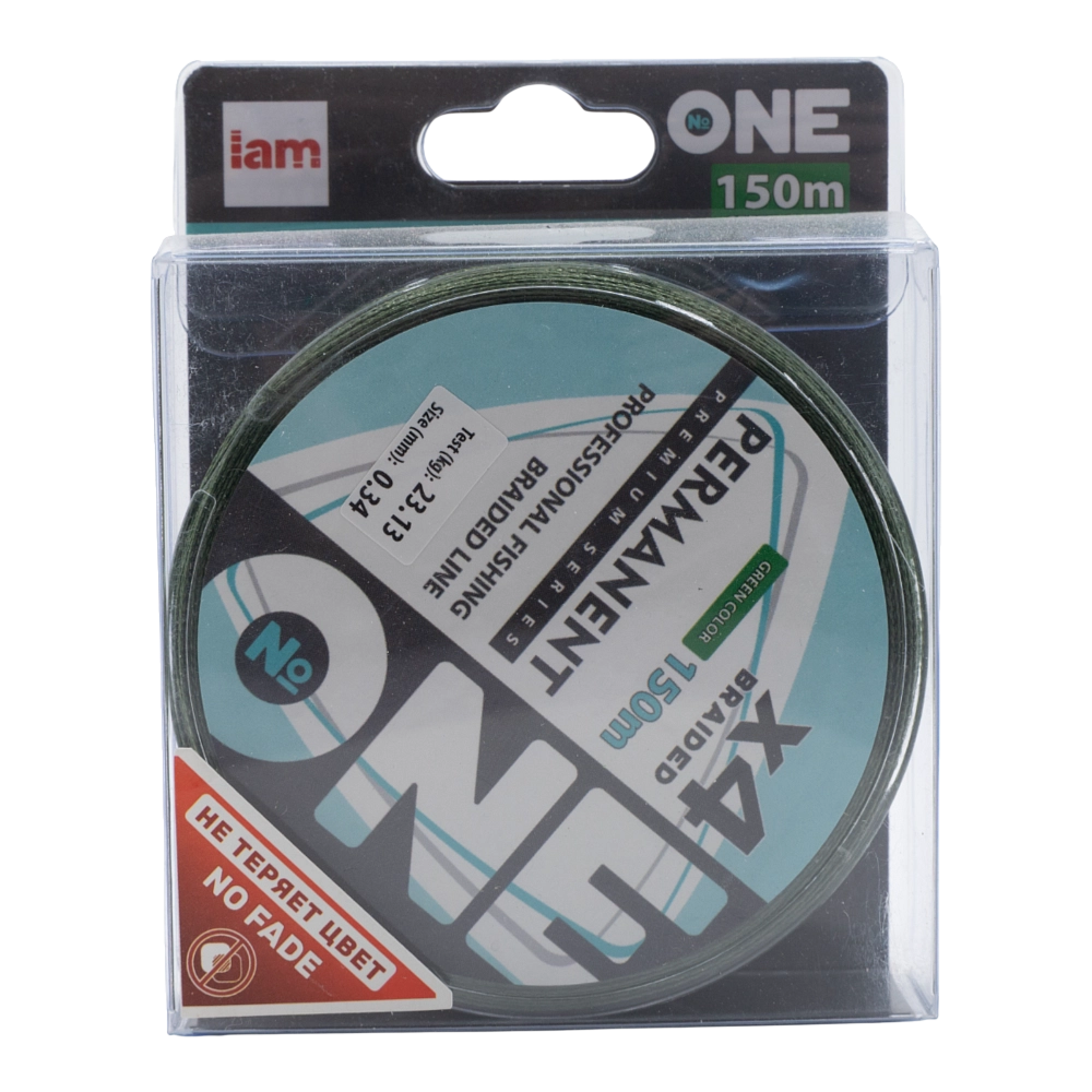 Плетеная леска №ONE PERMANENT Х4-150 (green) d0.34. Фото №1