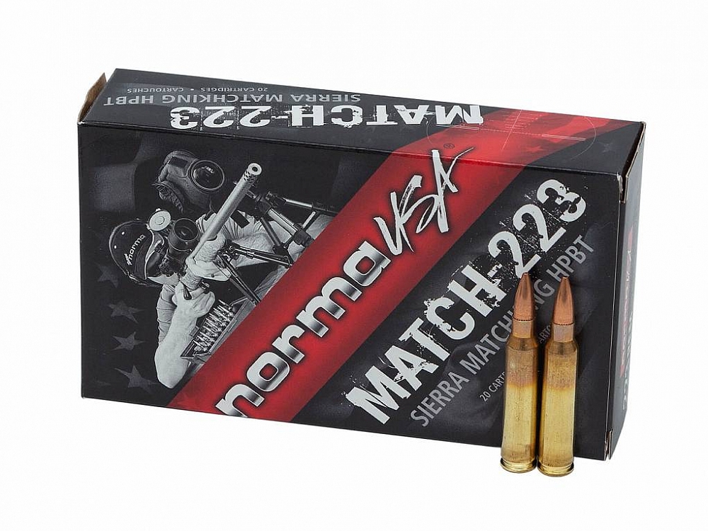 Патрон нарезной NORMA калибр 223 REM Sierra MK HPBT 4,9 гр. 77 grn. (в пачке 20 шт.). Фото №1