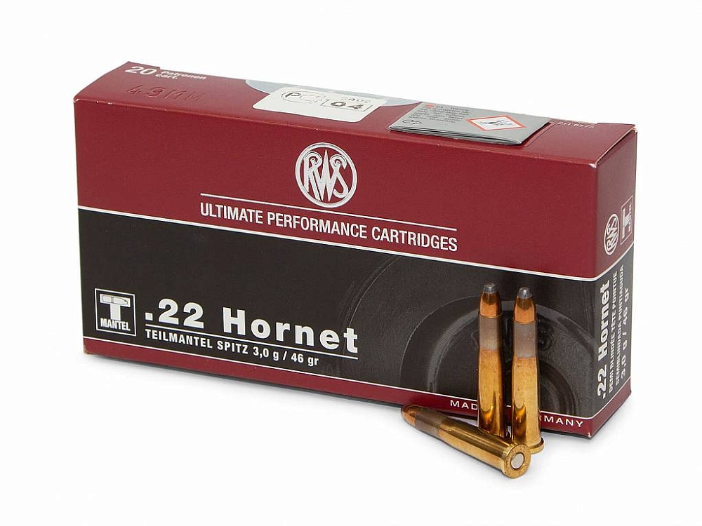 Патрон нарезной RWS калибр 22 Hornet DN TMS 3,0 гр. (в пачке 50 шт.). Фото №2