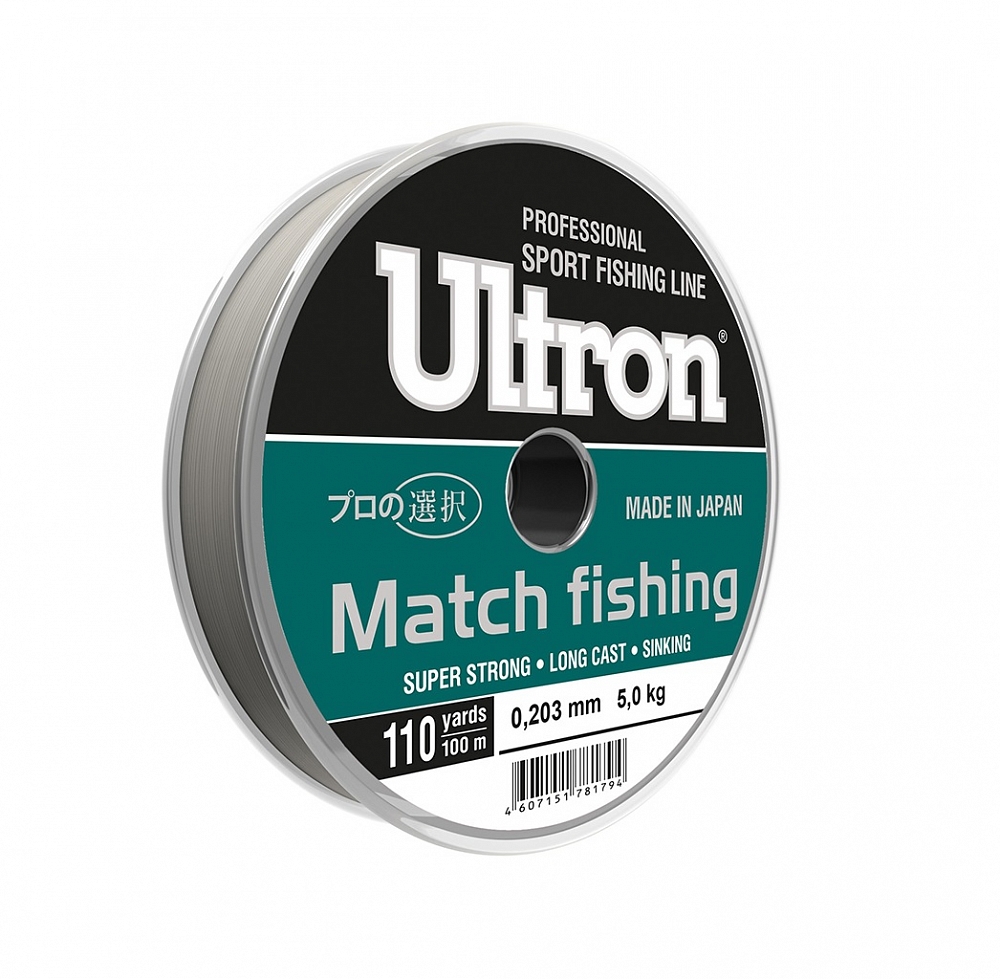 Леска монофиламентная Ultron Match fishing 0,230мм/100м 6,0кг прозрачная тонущая. Фото №1