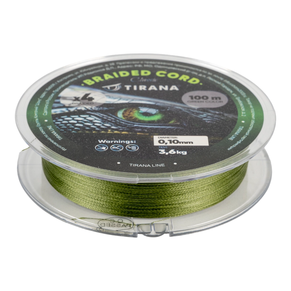 Шнур плетеный Tirana Folk Cord X4 PE 100м, d0,10 (green). Фото №5