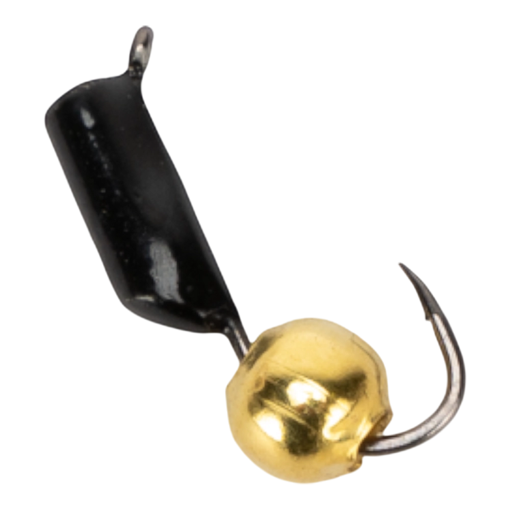 Мормышка вольфрамовая Trye Weight черная "Гвоздешарик" d2,0мм шарик, золото, паетка (10шт). Фото №2