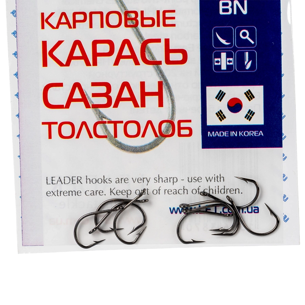 Крючки Leader IDUMEZINA, Карповые BN, 11(упак.9). Фото №2