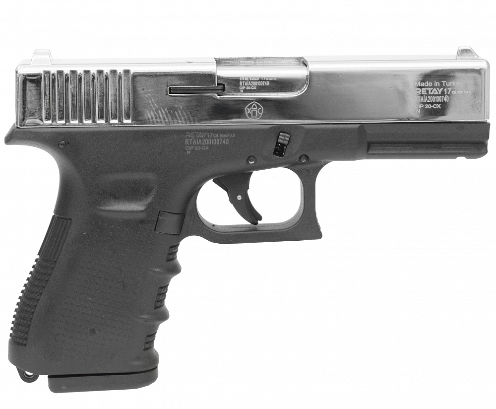 Пистолет охолощенный RETAY 17, (Glock 17), Никель, калибр 9mm. P.A.K. Фото №1