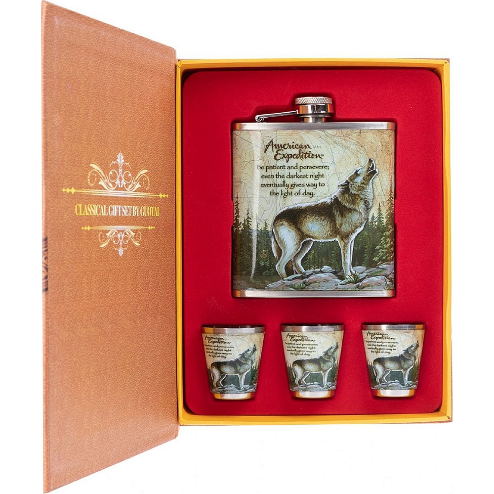 Набор Волк фляжка плюс 3 стопки (А01) 210мл. Фото №2 Набор Волк фляжка плюс 3 стопки (А01) 210мл. Фото №2