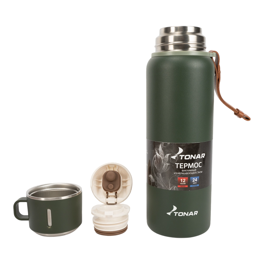 Термос (T-KD-7030-0.9) 900ML хаки (пробка-ситечко, крышка-кружка, ремешок) TONAR. Фото №3 Термос (T-KD-7030-0.9) 900ML хаки (пробка-ситечко, крышка-кружка, ремешок) TONAR. Фото №3