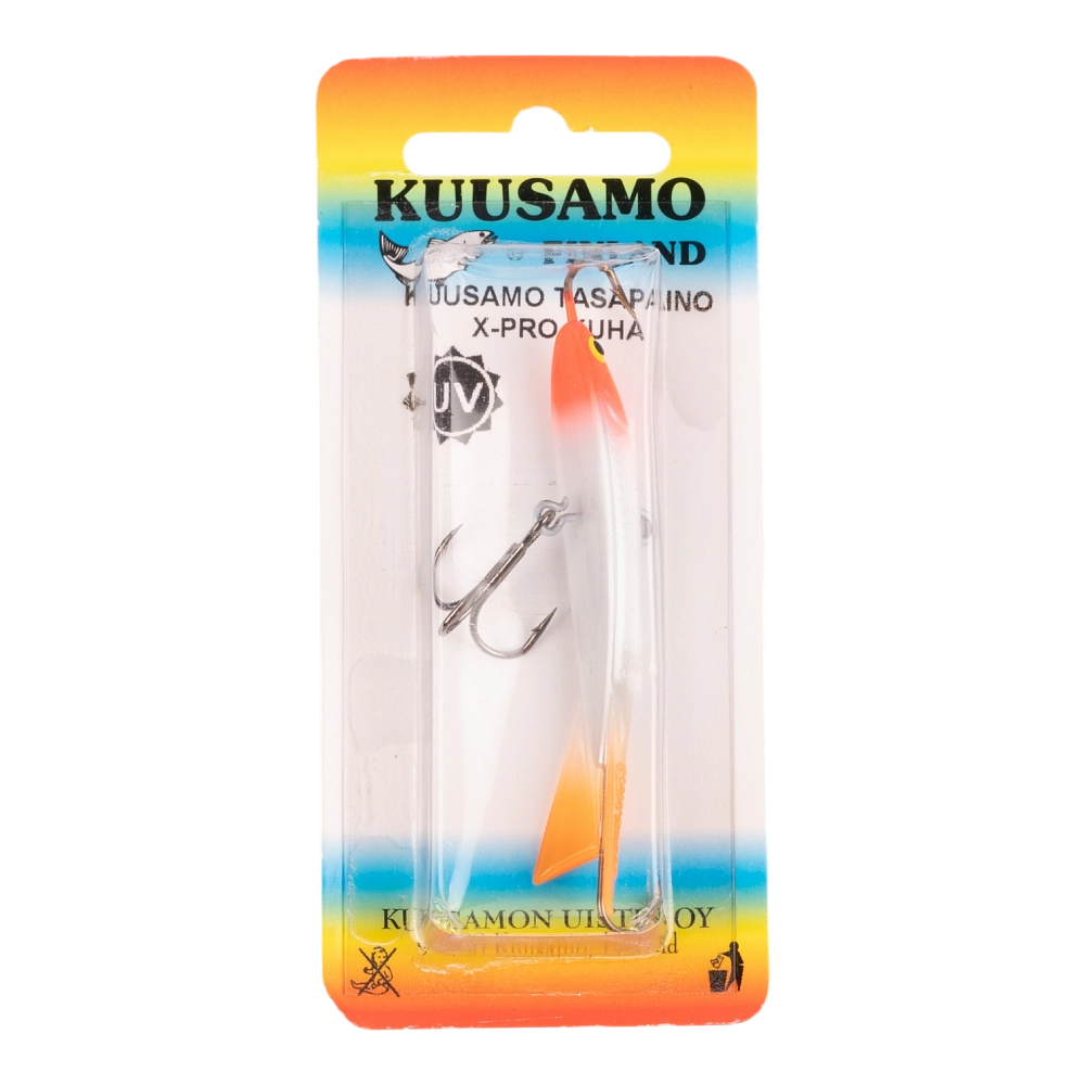 Балансир Kuusamo Tasapaino X-PRO Kuha 75мм, 13,5гр, цвет (GLOW/FR/MeW, UV) с тройником. Фото №1