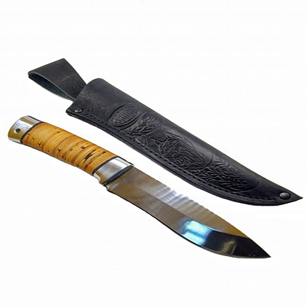 Нож Н6, ст. ЭИ107, дюраль, береста. Фото №1