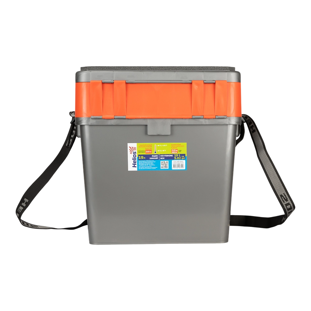 Ящик рыболовный зимний серый/оранжевый Helios (HS-IB-19-GO). Фото №2