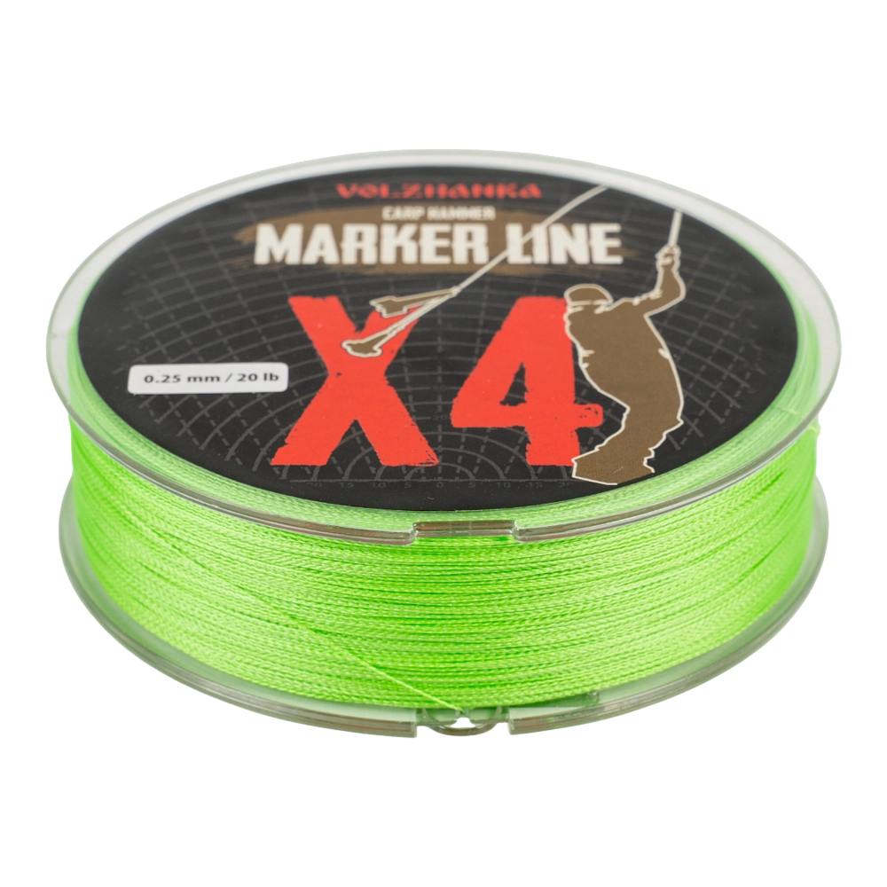 Плетеный шнур "Волжанка" Carp Hammer "Marker Line X4" 300м, 0.25мм, 20lb, цв. Зеленый. Фото №5