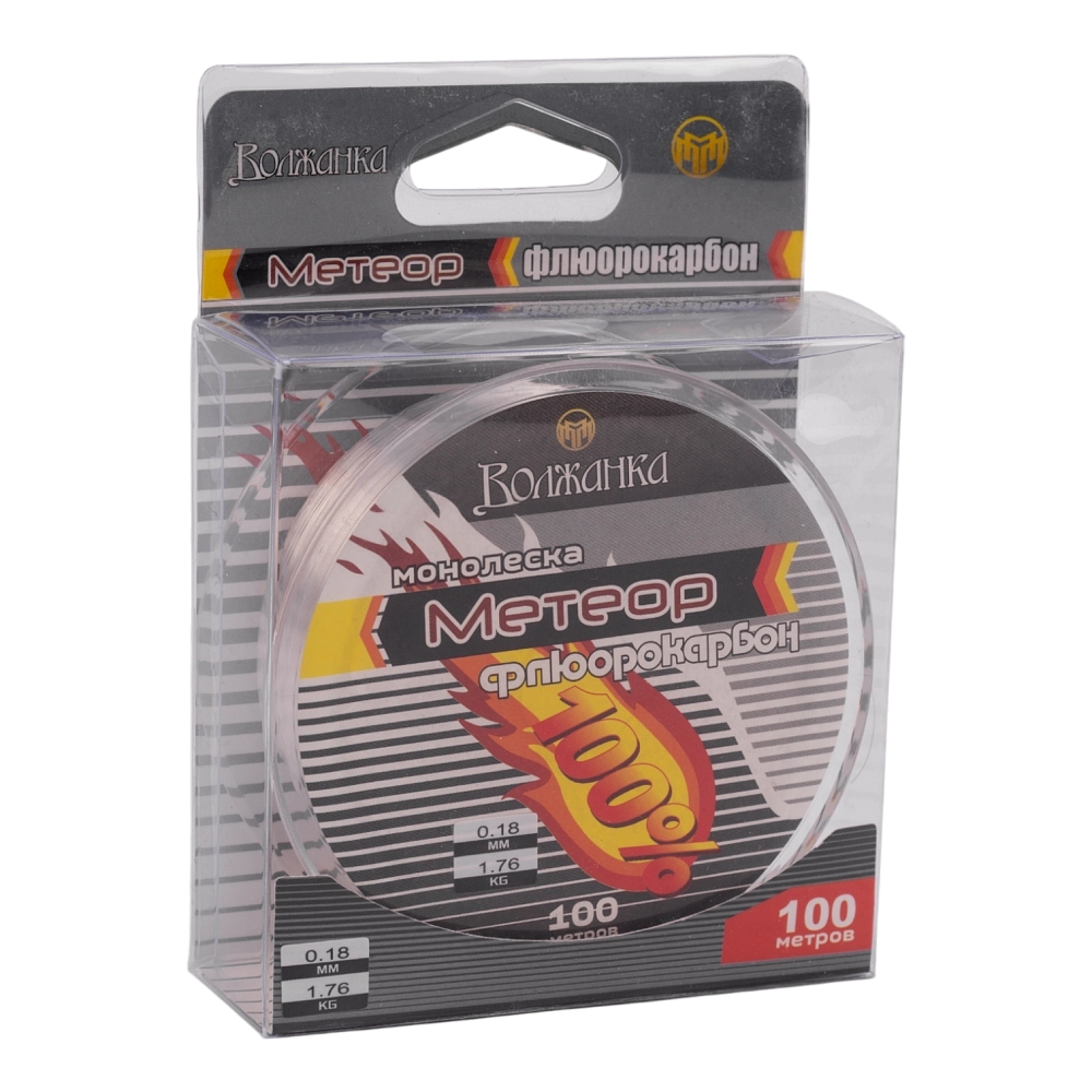 Леска флюрокарбоновая Волжанка "Метеор" 100м/0.18мм 1.76кг цв. прозрачный. Фото №1 Леска флюрокарбоновая Волжанка "Метеор" 100м/0.18мм 1.76кг цв. прозрачный. Фото №1