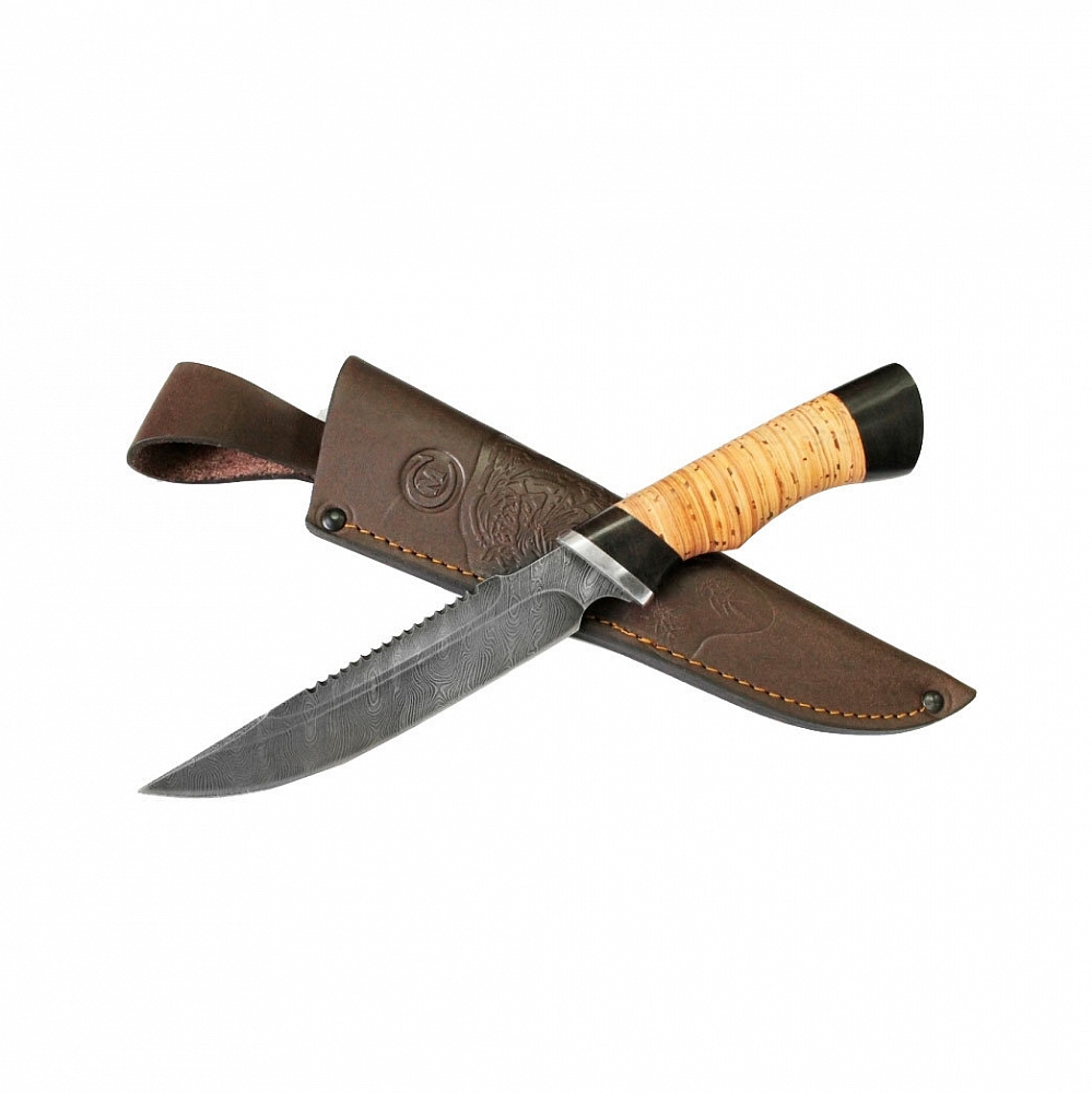 Нож "Осетр" (дамаск, береста, граб,дюраль). Фото №2