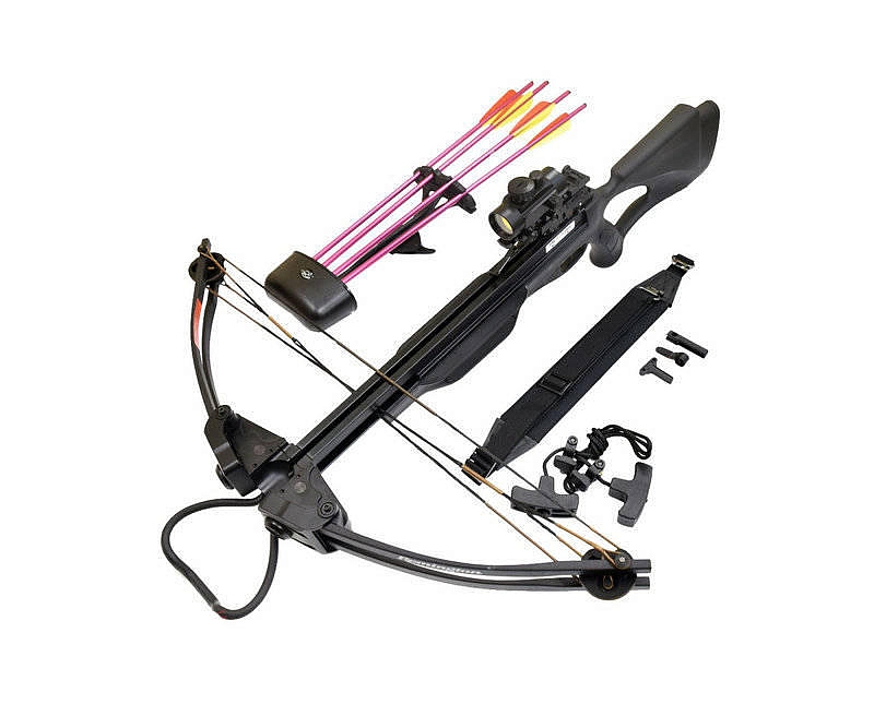 Приклад для арбалета Man Kung 300, блочный, black,  натяжитель, крепеж, стрелы 4 шт., рем.. Фото №6