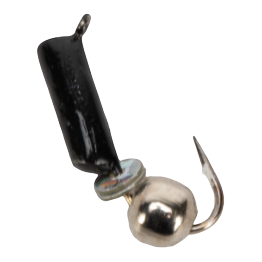 Мормышка вольфрамовая Trye Weight черная "Гвоздешарик" d2,0мм шарик, серебро, паетка (10шт). Фото №2