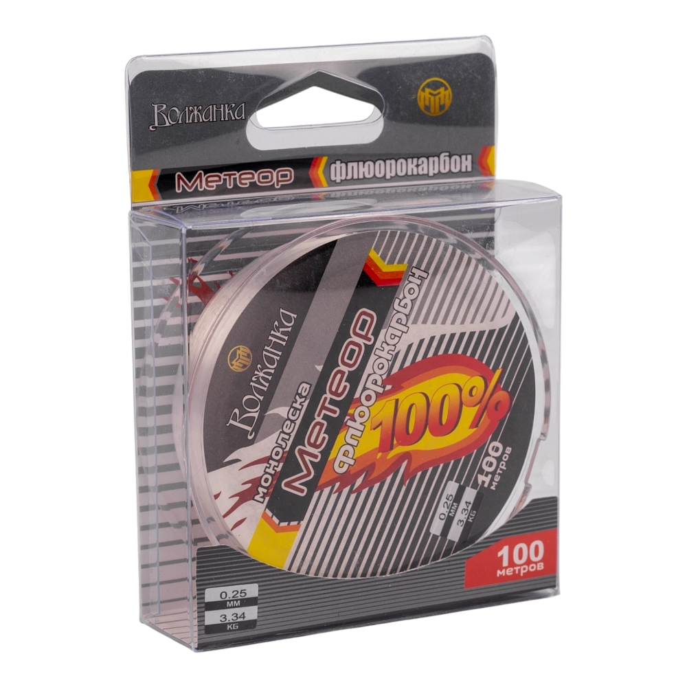 Леска флюрокарбоновая Волжанка "Метеор" 100м/0.25мм 3.34кг цв. прозрачный. Фото №1