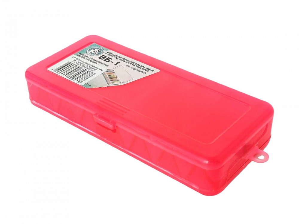 КОРОБКА для воблеров и балансиров ВБ-1 красная 2-х стор.(7+7отд.)(190х85х35мм). Фото №1