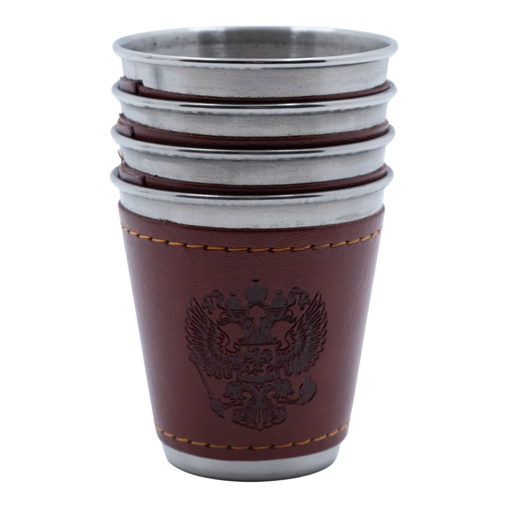 Набор стопок 60мл Герб в коже 4шт (HS-NS-А11) Helios. Фото №4