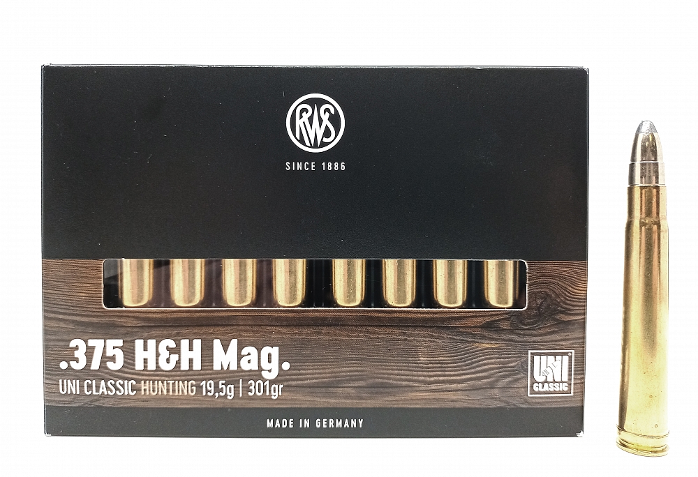 Патрон нарезной RWS калибр 375 H&H DN UNI Classic 19,4 гр. 300 grn. (в пачке 20 шт.). Фото №1