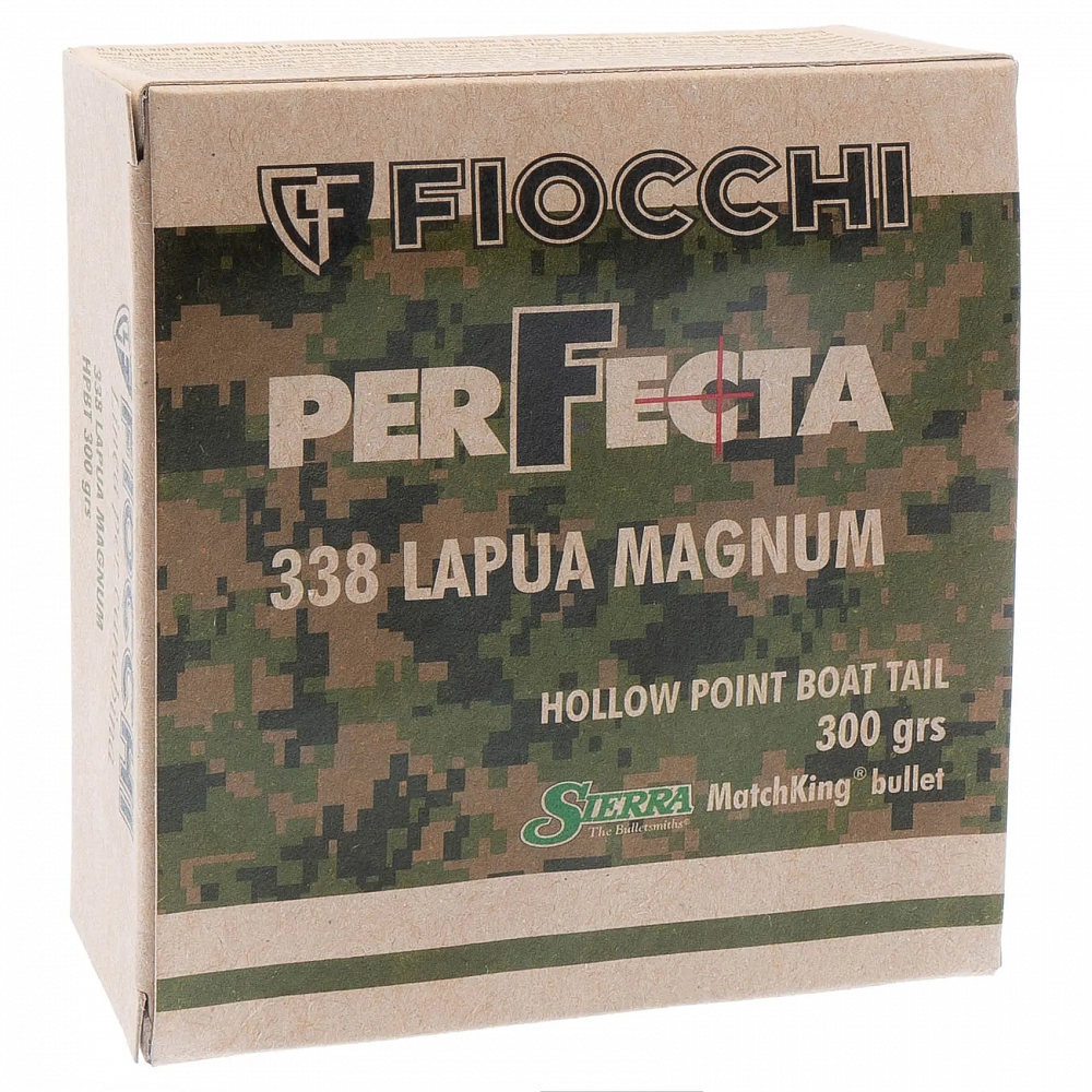 Патрон нарезной FIOCCHI калибр 338 LAPUA Mag. HPBT Sierra Match King 19,44 гр. 300 grn (в пачке 10 шт). Фото №1