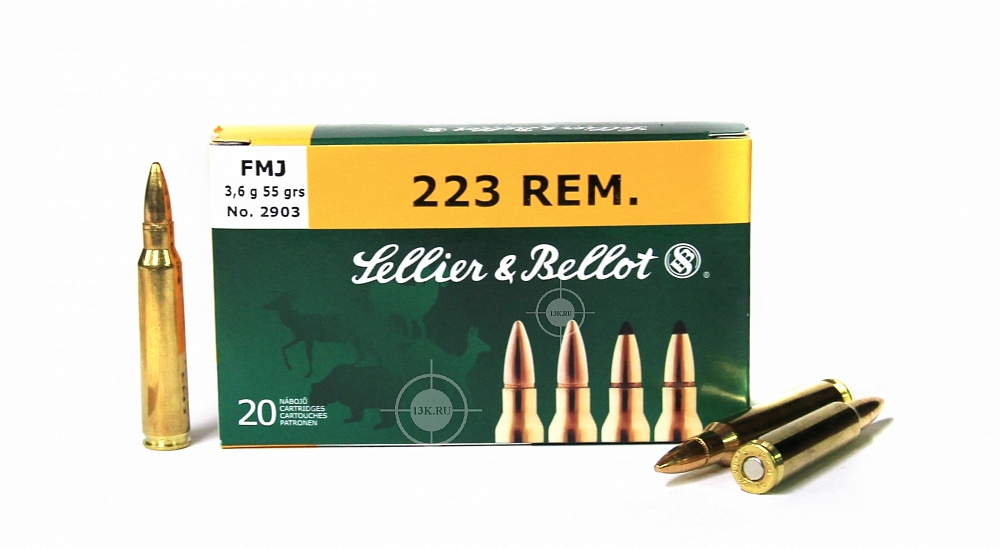 Патрон нарезной SELLER&BELLOT калибр 223 REM FMJ 3,6 гр. (в пачке 20 шт.). Фото №1