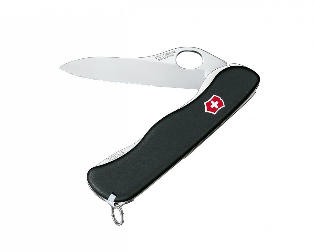 Нож Victorinox Sentinel One Hand 111 мм/ черный, с серейторной заточкой. Фото №1