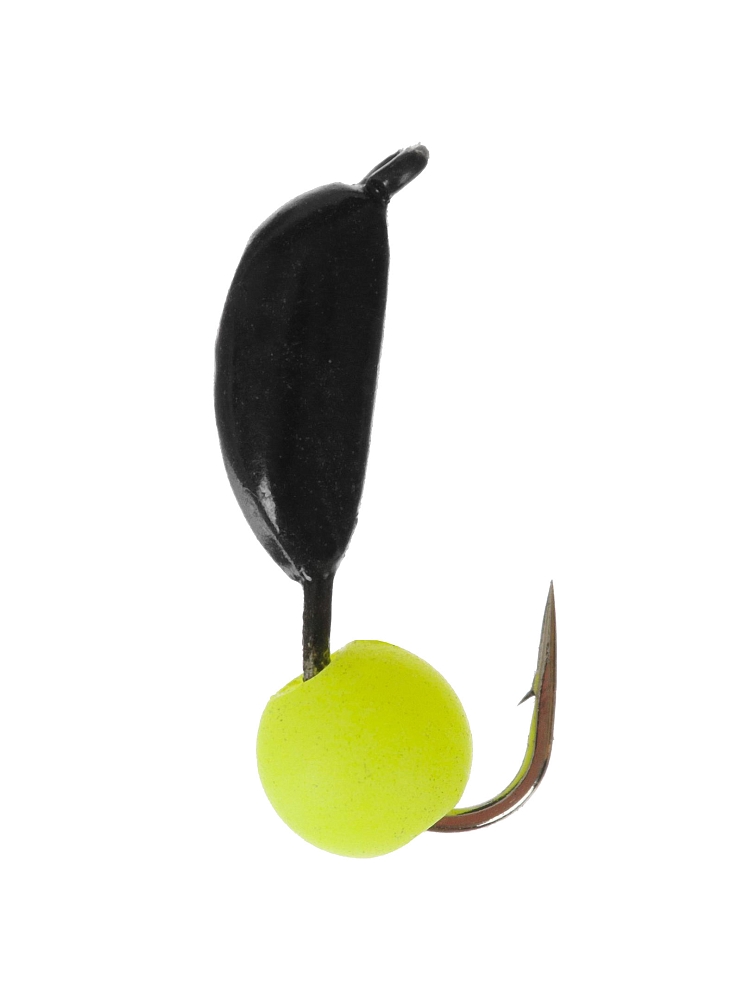 Мормышка вольфрамовая Trye Weight черная "Гвоздешарик" d2,0мм ядреный глаз, желтый неон (10 шт). Фото №2