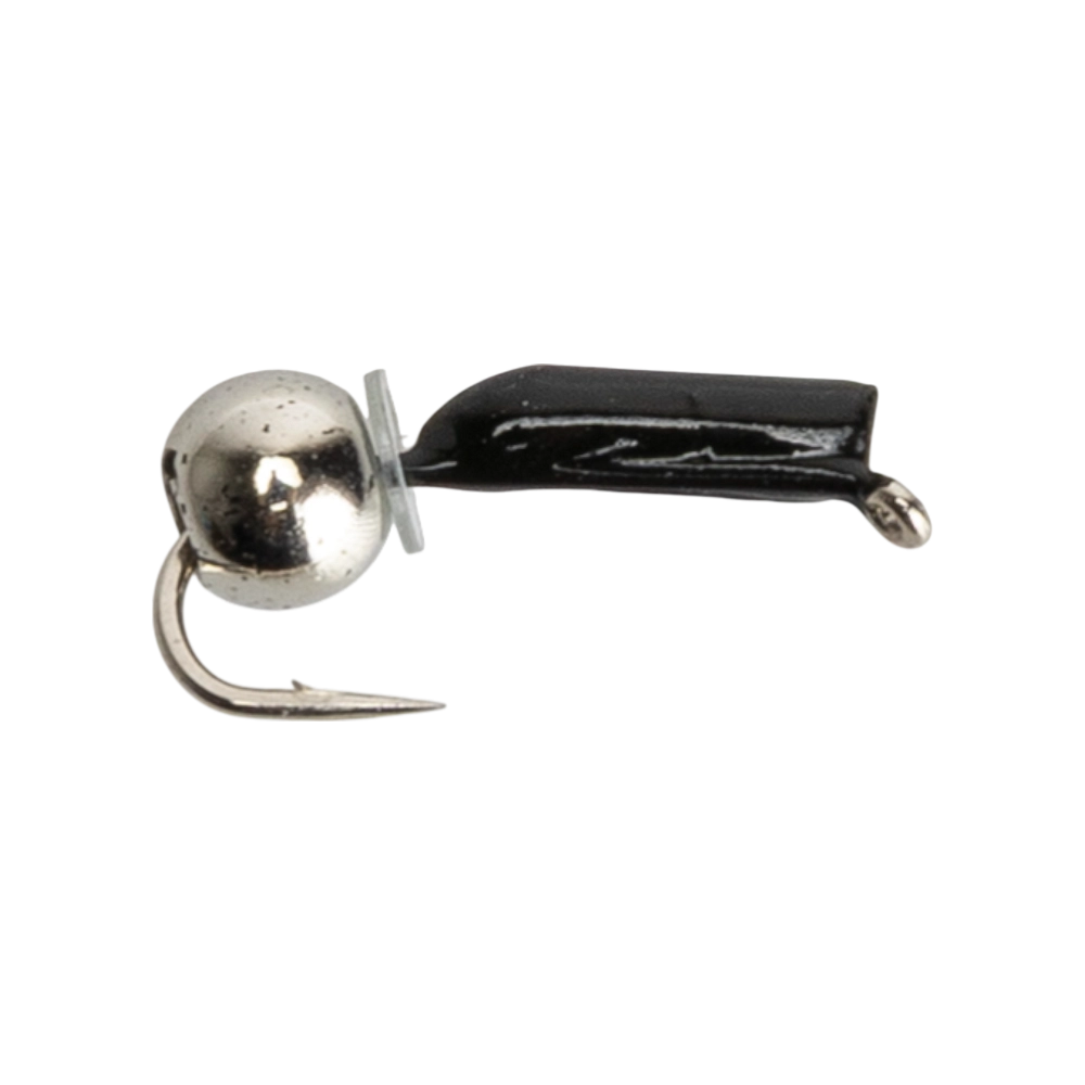 Мормышка вольфрамовая Trye Weight черная "Гвоздешарик" d1,5мм шарик, серебро, паетка (10шт). Фото №1