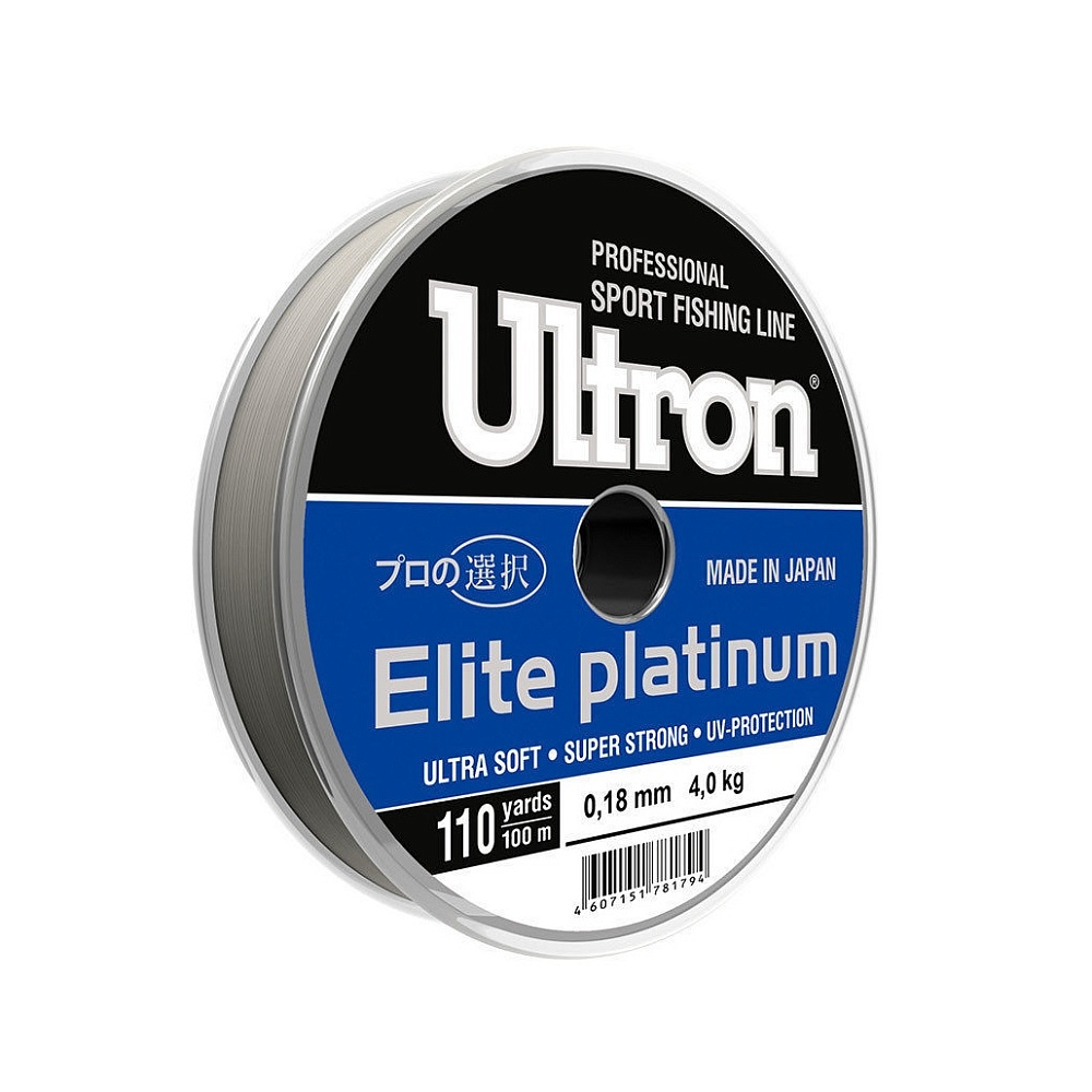 Леска монофиламентная ULTRON Elite Platinum 0,18мм/100м 4,0кг серебр.. Фото №2