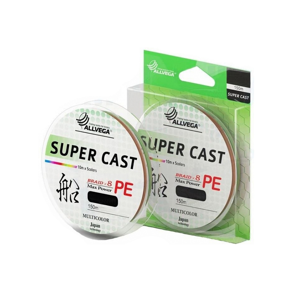 Леска плетеная ALLVEGA "Super Cast X8" 150м 0,148мм (8.2кг) (Multicolor). Фото №2 Леска плетеная ALLVEGA "Super Cast X8" 150м 0,148мм (8.2кг) (Multicolor). Фото №2