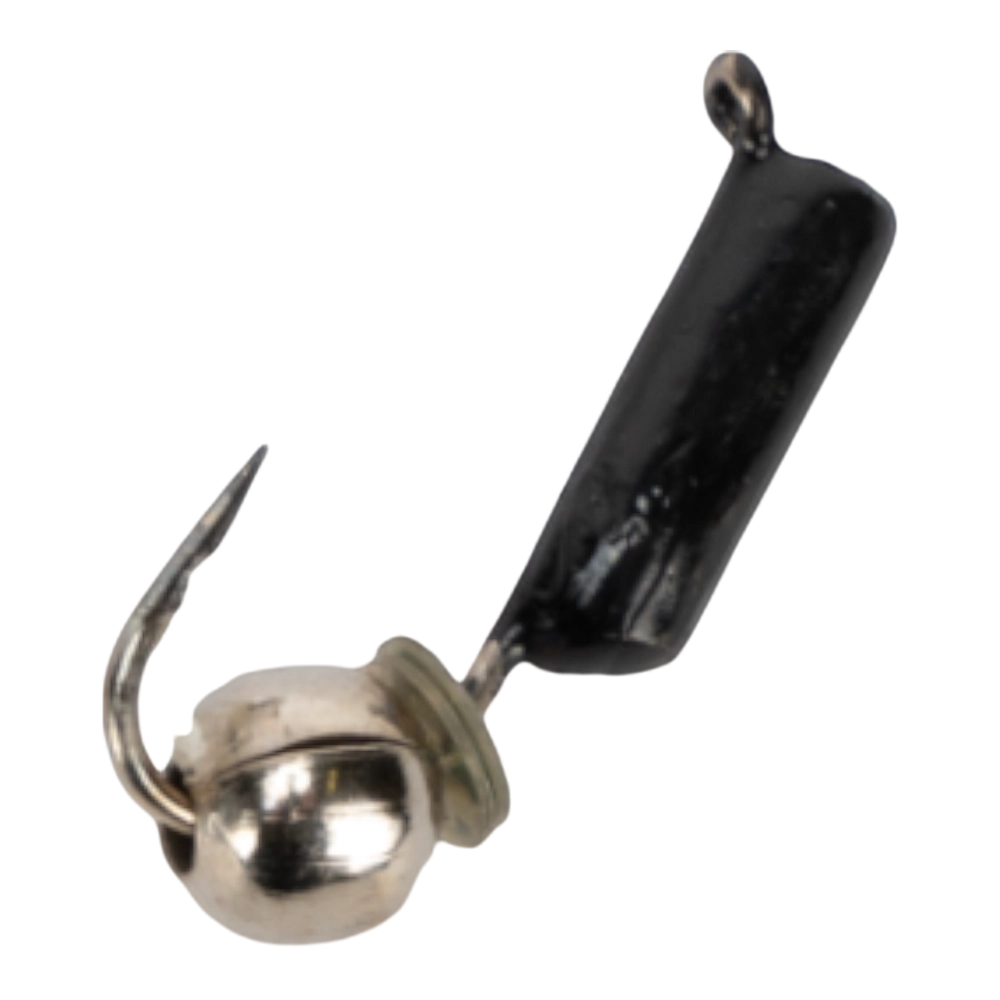 Мормышка вольфрамовая Trye Weight черная "Гвоздешарик" d2,0мм шарик, серебро, паетка (10шт). Фото №1