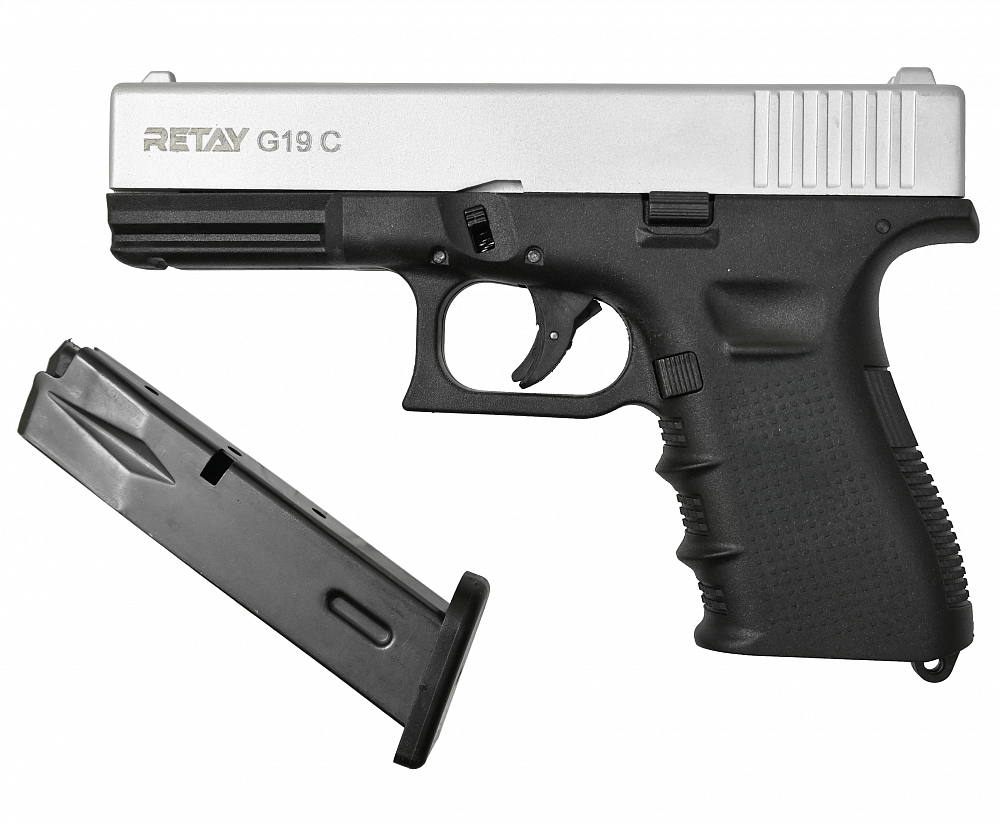Пистолет охолощенный RETAY G19C, (Glock 19), Хром, калибр 9mm. P.A.K. Фото №4